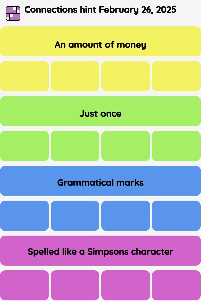 Connections NYT - Connections hint -NYT Connections hints and answers today February 26, 2025 #626