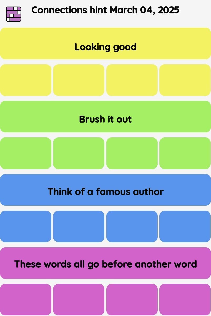 Connections NYT - Connections hint -NYT Connections hints and answers today March 04, 2025 #632