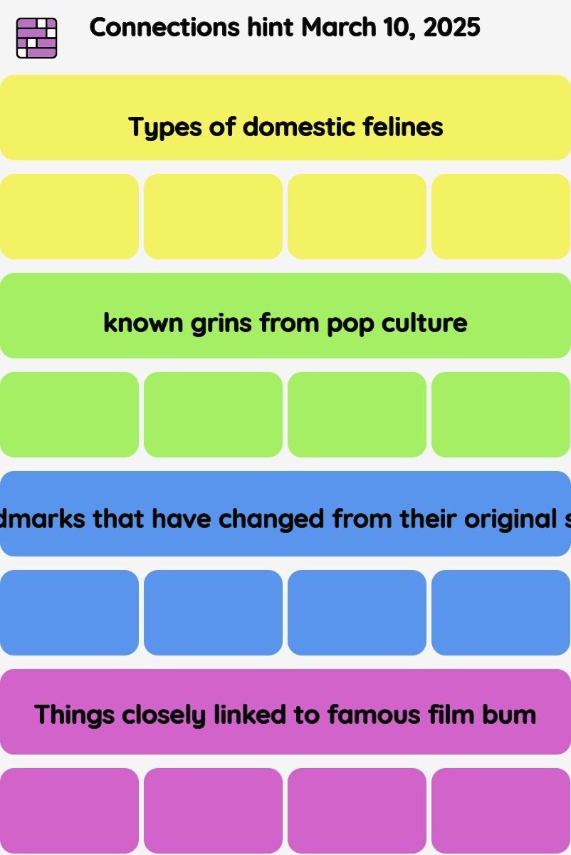 Connections NYT - Connections hint -NYT Connections hints and answers today March 10, 2025 #638